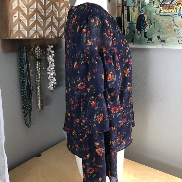 Madewell Floral Bell Sleeve Blouse - Navy and Red - Picture 5 of 12